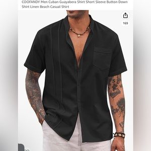 XL COOFANDY Men Cuban Guayabera Shirt Short Sleeve Button Down Shirt Linen
